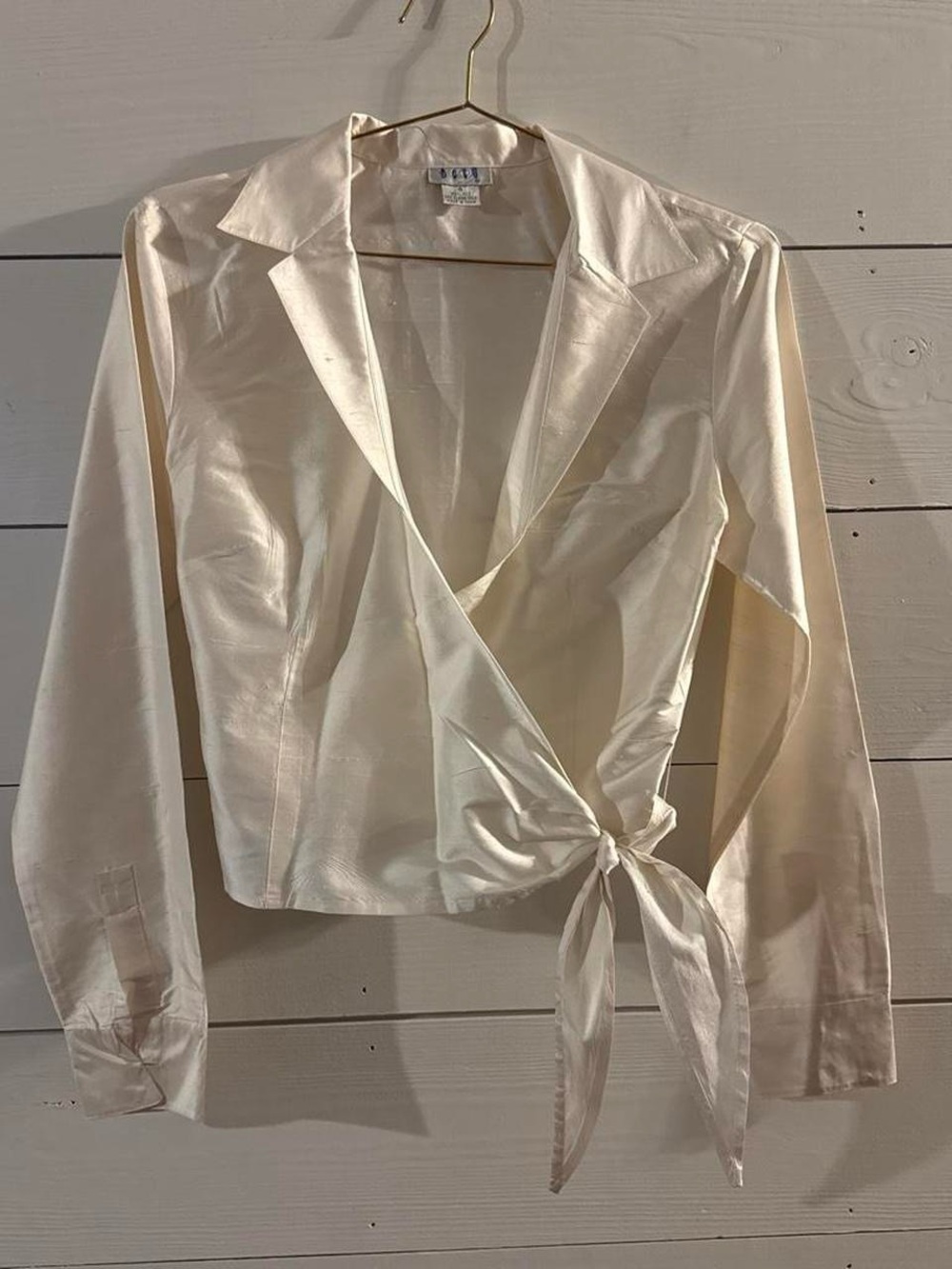 Cream 100% Silk Wrap Blouse with Side Tie